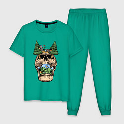 Пижама хлопковая мужская Skull nature vibe, цвет: зеленый