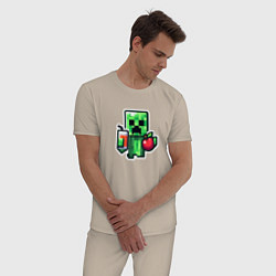 Пижама хлопковая мужская Minecraft крипер с маком, цвет: миндальный — фото 2