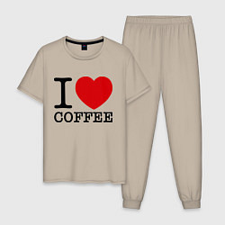 Пижама хлопковая мужская I love coffee, цвет: миндальный