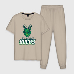 Пижама хлопковая мужская Milwaukee Bucks NBA, цвет: миндальный