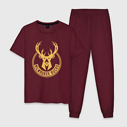 Пижама хлопковая мужская NBA Milwaukee Bucks, цвет: меланж-бордовый