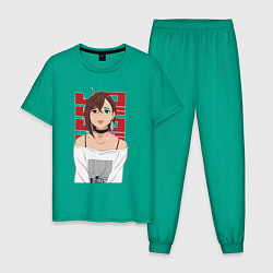 Пижама хлопковая мужская Дандадан: Момо, цвет: зеленый