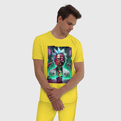 Пижама хлопковая мужская Rick and Morty - neon skull, цвет: желтый — фото 2