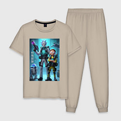 Пижама хлопковая мужская Rick and Morty - cyber special forces, цвет: миндальный