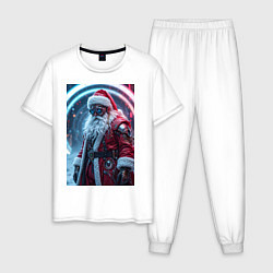 Пижама хлопковая мужская Дед мороз киберпанк, цвет: белый