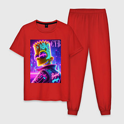Пижама хлопковая мужская Cyber Bart - neon glow, цвет: красный