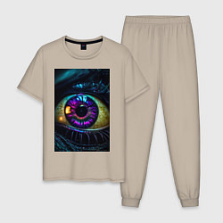 Пижама хлопковая мужская Глаз фиолетовый, цвет: миндальный