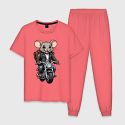 Пижама хлопковая мужская Biker mice, цвет: коралловый