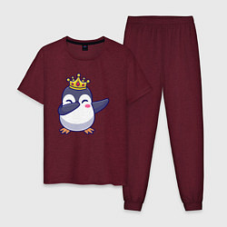 Пижама хлопковая мужская Король пингвин, цвет: меланж-бордовый
