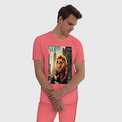 Пижама хлопковая мужская Cool Lion New Yorker - ai art, цвет: коралловый — фото 2