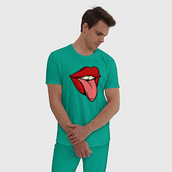 Пижама хлопковая мужская Girl lips, цвет: зеленый — фото 2
