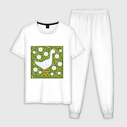 Пижама хлопковая мужская Гусь в ромашках, цвет: белый