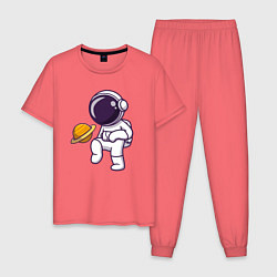 Пижама хлопковая мужская Saturn football, цвет: коралловый