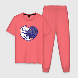 Пижама хлопковая мужская Сердечные котики, цвет: коралловый
