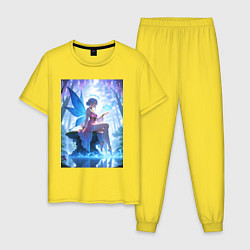 Пижама хлопковая мужская Прекрасная фея посреди лесного пруда, цвет: желтый