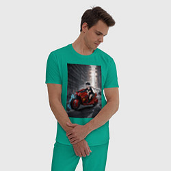 Пижама хлопковая мужская Shiroko лиса на футуристичном мотоцикле, цвет: зеленый — фото 2