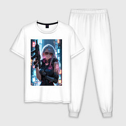 Пижама хлопковая мужская Наемник в стиле Cyberpunk, цвет: белый