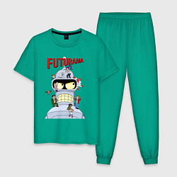 Пижама хлопковая мужская Futurama all, цвет: зеленый