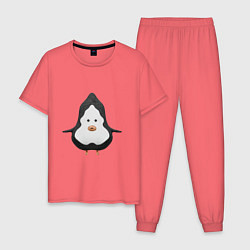 Пижама хлопковая мужская Cartoon penguin character, цвет: коралловый