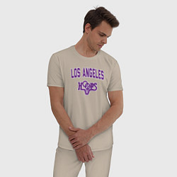 Пижама хлопковая мужская Los Angeles hoops, цвет: миндальный — фото 2
