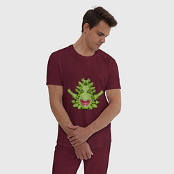 Пижама хлопковая мужская Cartoon monster with spikes green, цвет: меланж-бордовый — фото 2