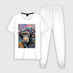 Пижама хлопковая мужская Graffiti monkey, цвет: белый