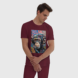 Пижама хлопковая мужская Graffiti monkey, цвет: меланж-бордовый — фото 2