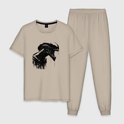 Пижама хлопковая мужская Мощный ксеноморф, цвет: миндальный