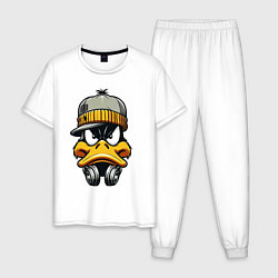Пижама хлопковая мужская Duffy Duck in headphones, цвет: белый