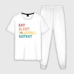 Пижама хлопковая мужская Eat sleep volley, цвет: белый