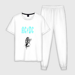 Пижама хлопковая мужская AcDc Angus Young, цвет: белый