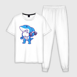 Пижама хлопковая мужская Акула бодибилдер, цвет: белый