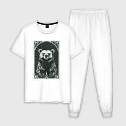 Пижама хлопковая мужская Мишка с паттерном, цвет: белый