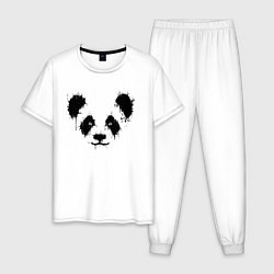 Пижама хлопковая мужская Морда панды - кляксы, цвет: белый