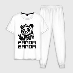 Пижама хлопковая мужская Чувак панда - банда, цвет: белый