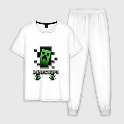 Пижама хлопковая мужская Minecraft крипер, цвет: белый