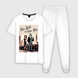 Пижама хлопковая мужская Бендер в Нью-Йорке - любовная история, цвет: белый