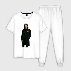 Пижама хлопковая мужская Задумчивый Bones, цвет: белый