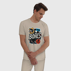 Пижама хлопковая мужская Bones в стиле наклеек, цвет: миндальный — фото 2