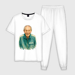 Пижама хлопковая мужская Игрок 001 Игра в кальмара, цвет: белый