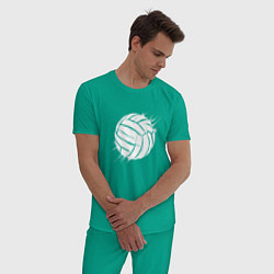 Пижама хлопковая мужская Волейбольный мяч в движении, цвет: зеленый — фото 2