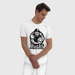 Пижама хлопковая мужская Регбист с мячом в руках аниме, цвет: белый — фото 2