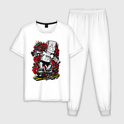 Пижама хлопковая мужская Барт с татуировками, цвет: белый
