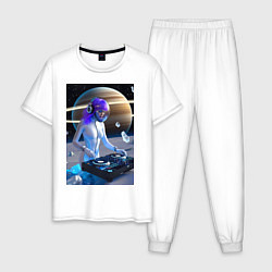 Пижама хлопковая мужская Девушка космо DJ с сатурном, цвет: белый