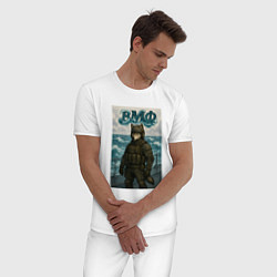 Пижама хлопковая мужская ВМФ волк на корабле, цвет: белый — фото 2