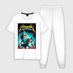 Пижама хлопковая мужская Хард рок гитарист Бендер лидер группы Футурама, цвет: белый