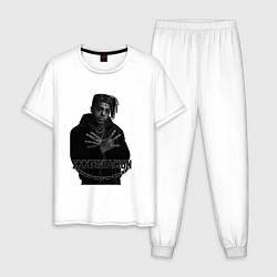 Пижама хлопковая мужская XXXTentacion в черно-белом стиле, цвет: белый