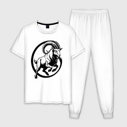 Пижама хлопковая мужская Горный козёл в круге, цвет: белый