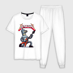 Пижама хлопковая мужская Bender bending robot from rock group Futurama, цвет: белый