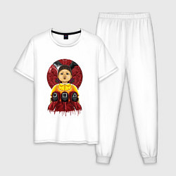 Пижама хлопковая мужская Кукла и надзиратели игра в кальмара, цвет: белый